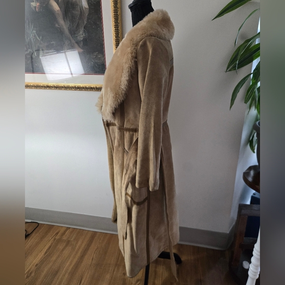 Long Vintage Suede Jacket Faux Fur Collar - Picture 5 of 16